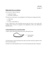 Hydrostatic Forces on Surface
