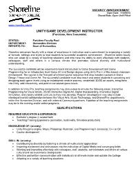 UNITY/GAME DEVELOPMENT INSTRUCTOR (Part-Time, Non-Tenurable)