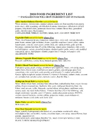 2018 Food Ingredient List ***(Packaged Food Will Show Ingredient List on Package)