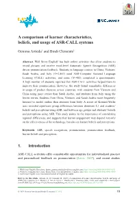 A Comparison of Learner Characteristics, Beliefs, and Usage of ASR-CALL Systems