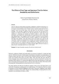 The Effects of Font Type and Spacing of Text for Online Readability and Performance