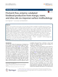 Esolvent-Free, Enzyme-Catalyzed Biodiesel Production from Mango, Neem, and Shea Oils Via Response Surface Methodology