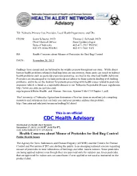 HAN Advisory Health Concerns About Misuse of Pesticides for Bed Bug