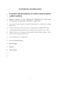Variations and Determinants of Carbon Content in Plants: a Global Synthesis