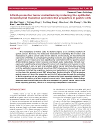 ATG4A Promotes Tumor Metastasis by Inducing the Epithelial- Mesenchymal Transition and Stem-Like Properties in Gastric Cells