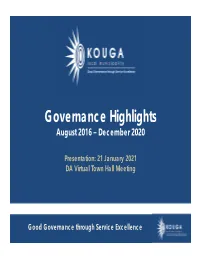 Governance Highlights August 2016 – December 2020