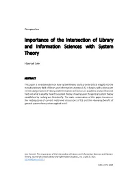 Importance of the Intersection of Library and Information Sciences with System Theory