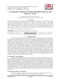 A Comparative Analysis of Sorting Algorithms on Integer and Character Arrays