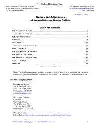 Dr. Richard Cordero, Esq. Names and Addressess of Journalists And