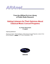 With Classical Concert Programs, Listeners Tend to Say It Depends.” Current, Vol