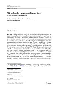 ABS Methods for Continuous and Integer Linear Equations and Optimization