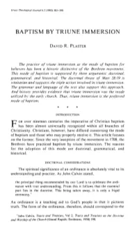 Baptism by Triune Immersion