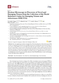 Electron Microscopy in Discovery of Novel and Emerging Viruses from the Collection of the World Reference Center for Emerging Viruses and Arboviruses (WRCEVA)