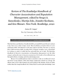 Review of the Routledge Handbook of Character Assassination and Reputation Management, Edited by Sergei A. Samoilenko, Martijn I