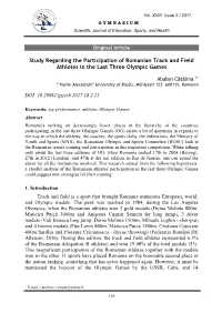 Study Regarding the Participation of Romanian Track and Field Athletes in the Last Three Olympic Games