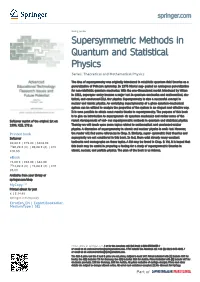 Supersymmetric Methods in Quantum and Statistical Physics Series: Theoretical and Mathematical Physics