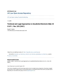 Technical and Legal Approaches to Unsolicited Electronic Mail, 35 USFL Rev