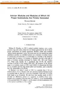 Artinian Modules and Modules of Which All Proper Submodules Are Finitely Generated