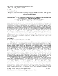 Merger of Tech Mahindra and Satyam Computer Services Ltd. with Special Reference to HR Issues