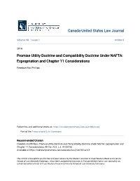 Promise Utility Doctrine and Compatibility Doctrine Under NAFTA: Expropriation and Chapter 11 Considerations