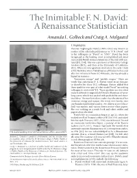 The Inimitable F. N. David: a Renaissance Statistician Amanda L