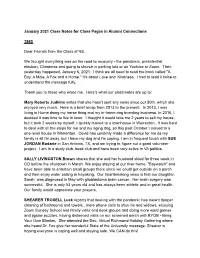 January 2021 Class Notes for Class Pages in Alumni Connections