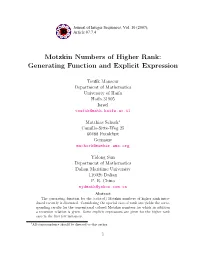 Motzkin Numbers of Higher Rank: Generating Function and Explicit Expression