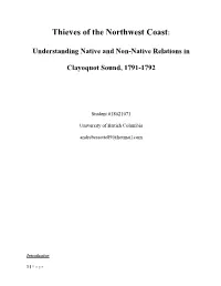 Thieves of the Northwest Coast: Understanding Native and Non-Native Relations in Clayoquot Sound, 1791-1792