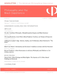 APA Newsletter on Philosophy and the Black Experience, Spring 2017