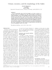 Climate, Tectonics, and the Morphology of the Andes