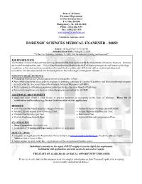 Forensic Sciences Medical Examiner - 20859