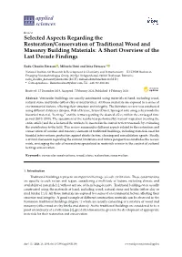 Selected Aspects Regarding the Restoration/Conservation of Traditional Wood and Masonry Building Materials: a Short Overview of the Last Decade Findings