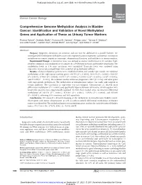 Comprehensive Genome Methylation Analysis in Bladder Cancer: Identification and Validation of Novel Methylated Genes and Application of These As Urinary Tumor Markers