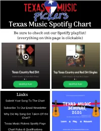 Texas Music Spotify Chart Be Sure to Check out Our Spotify Playlist! (Everything on This Page Is Clickable)