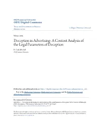 Deception in Advertising: a Content Analysis of the Legal Parameters of Deception E