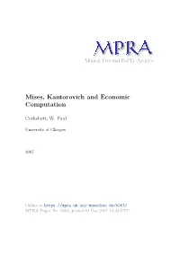 Mises, Kantorovich and Economic Computation
