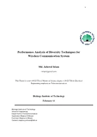 Performance Analysis of Diversity Techniques for Wireless Communication System