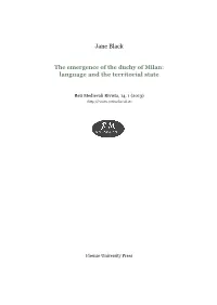 The Emergence of the Duchy of Milan: Language and the Territorial State