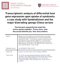 Transcriptomic Analysis of Differential Host Gene Expression Upon Uptake of Symbionts: a Case Study with Symbiodinium and the Major Bioeroding Sponge Cliona Varians