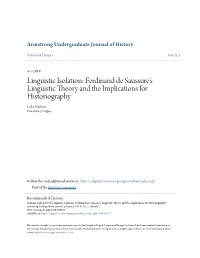 Linguistic Isolation: Ferdinand De Saussure's Linguistic Theory and the Implications for Historiography
