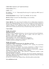Quantitative and Computational Biology Course Number: BY512 Credit