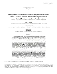 Timing and Mechanisms of Basement Uplift and Exhumation in the Colorado Plateau–Basin and Range Transition Zone, Virgin Mountain Anticline, Nevada-Arizona