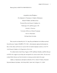 ADAPTIVE PERFORMANCE Adaptability