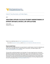 Analyzing Applied Calculus Student Understanding of Definite Integrals in Real-Life Applications