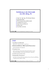 Einführung in Die Informatik Inf, SAT, Wing, Mi