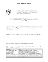 Fcc Online Table of Frequency Allocations 47 C.F.R