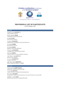 PROVISIONAL LIST of PARTICIPANTS As of 21 October 2017