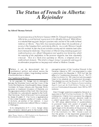 The Status of French in Alberta: a Rejoinder