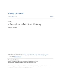 Adultery, Law, and the State: a History Jeremy D