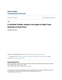 Analysis of the Impact of Public Tweet Sentiment on Stock Prices